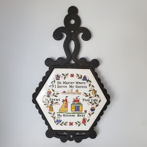Vintage Cast Iron Ceramic Tile Kitchen Trivet Made In Japan